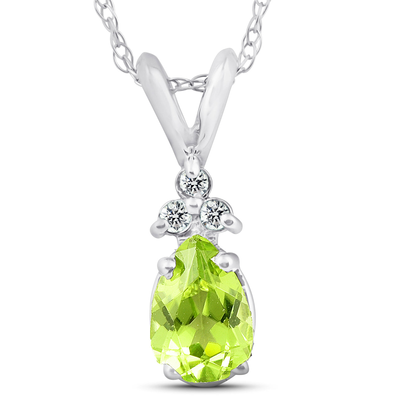 1/2 CT Pear Peridot & Diamond Solitaire Pendant 14K White Gold With 18' Chain