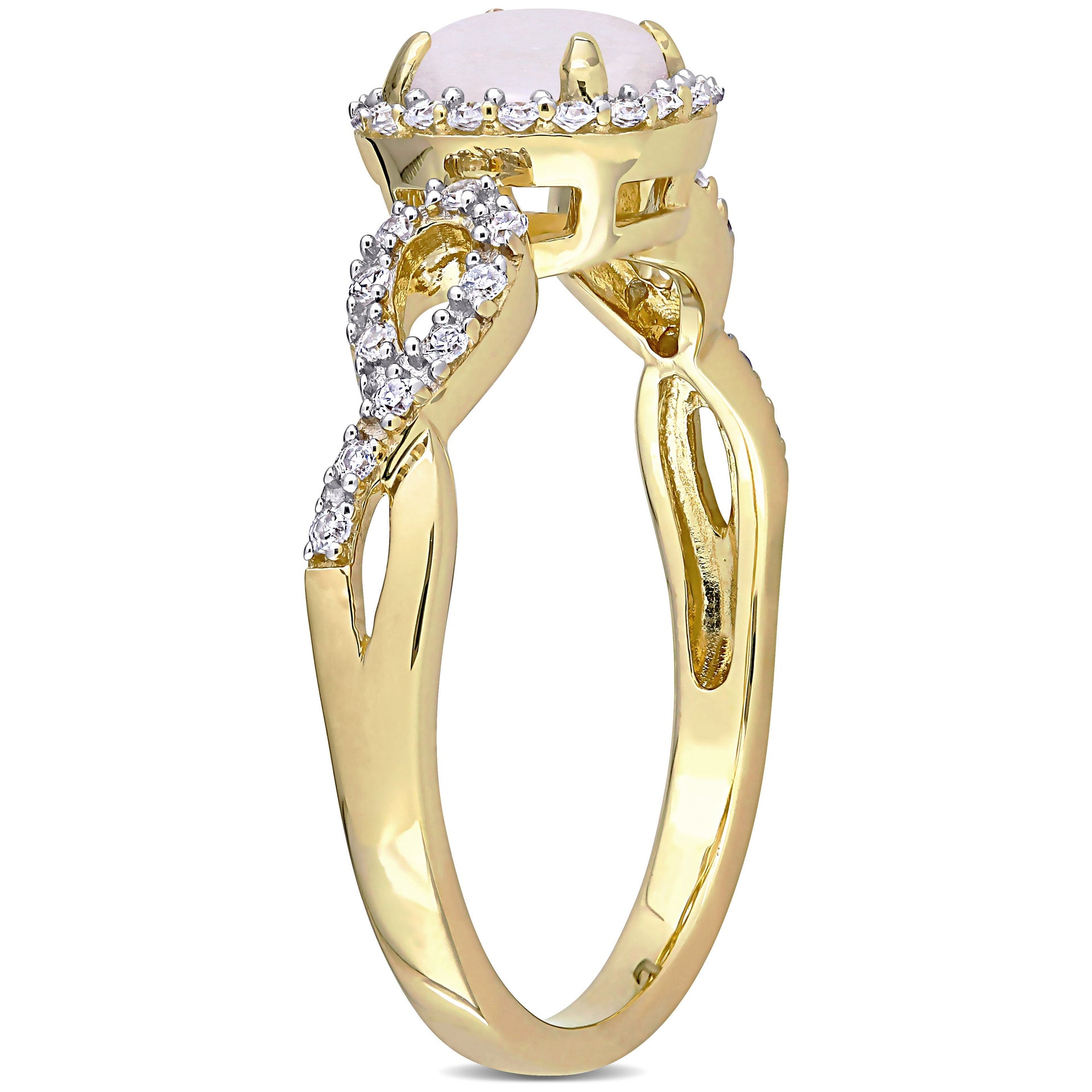 1/2 CT TGW Opal and 1/6 CT TW Diamond Circular Infinity Ring in 10K Yellow Gold