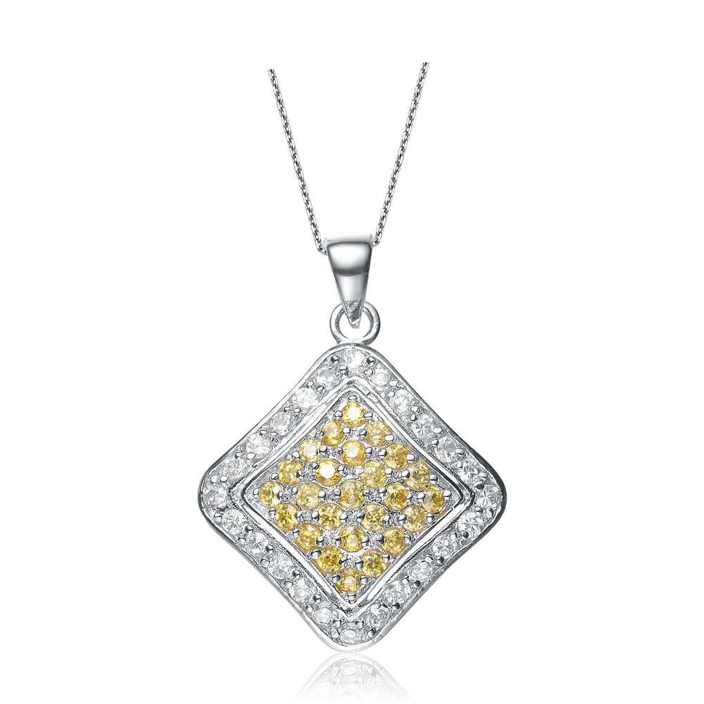 Sterling Silver Gold Plated Yellow Cubic Zirconia Square Pendant Necklace