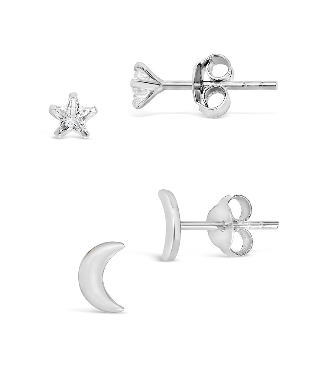 Sterling Silver Crescent & CZ Star Stud Set