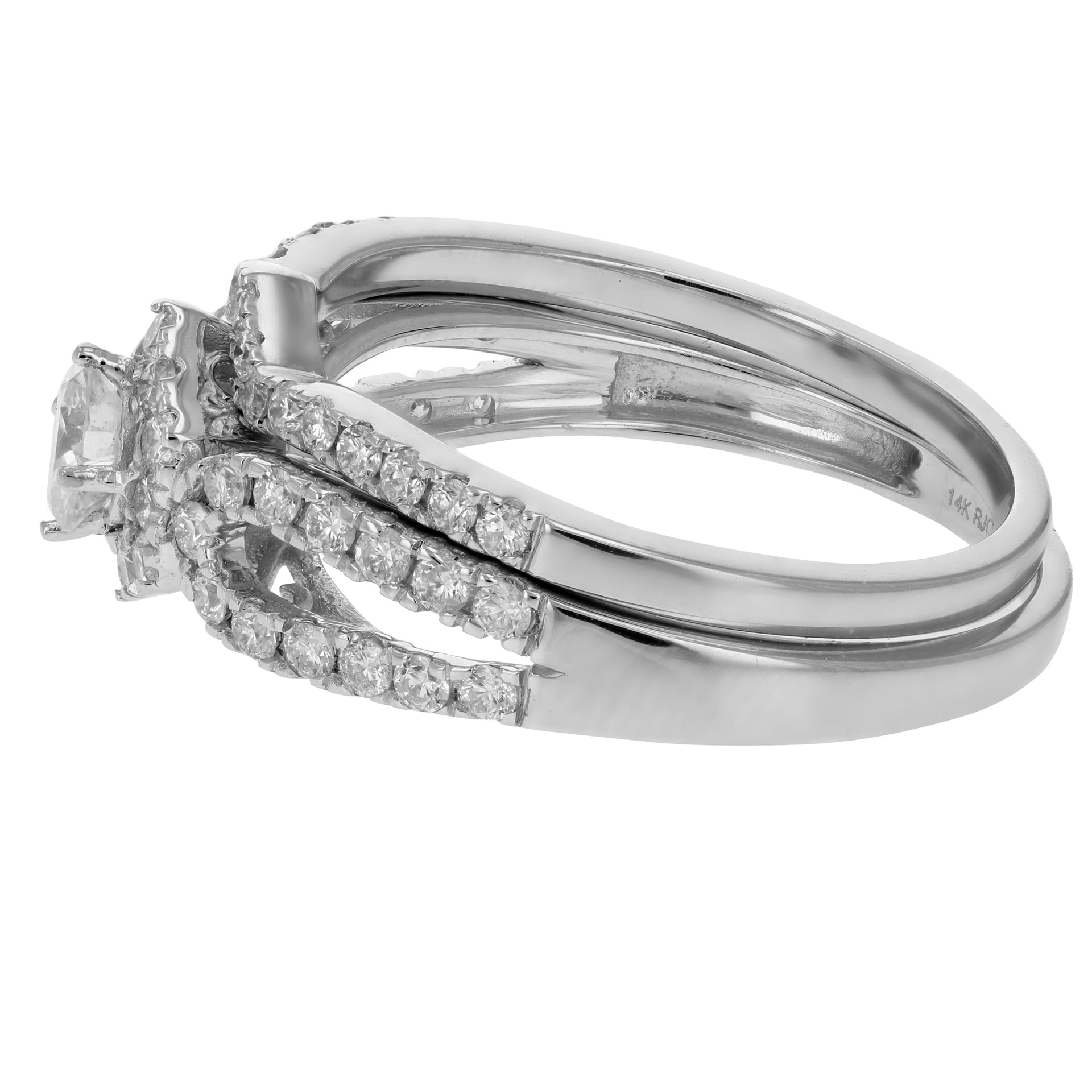 1 cttw Diamond Halo Hexagon Wedding Engagement Ring Set 14K White Gold Bridal