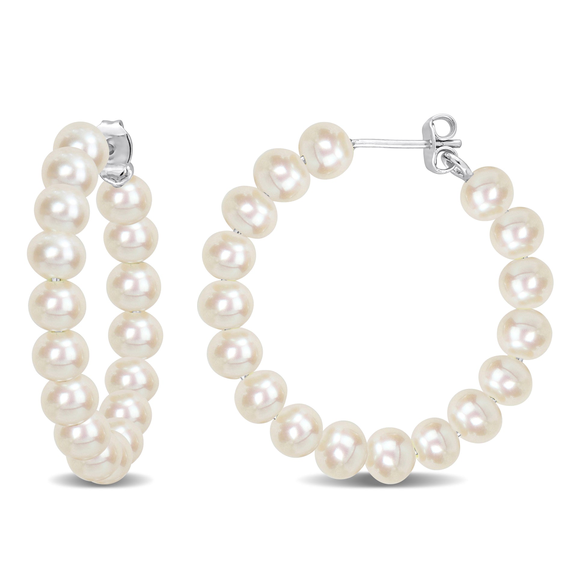 5-5.5mm Cultured Freshwater Pearl Hoop Earrings in Sterling Silver
