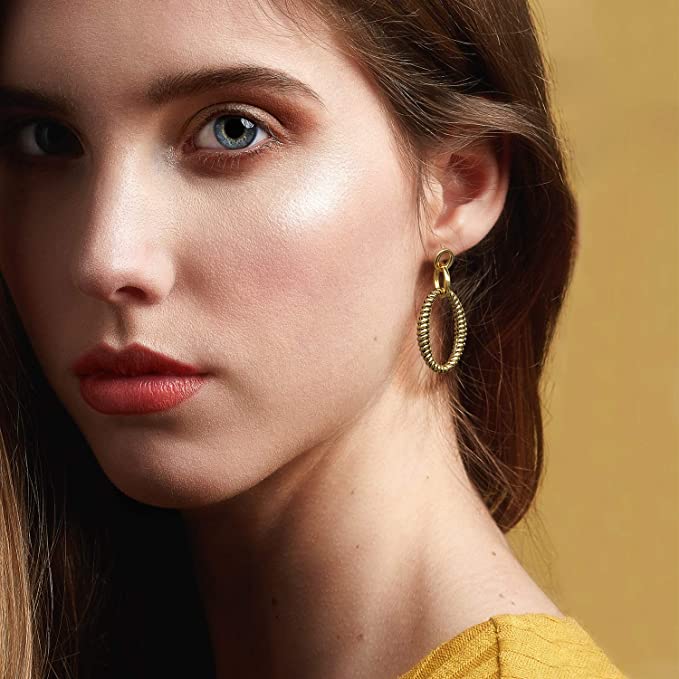 18k Gold Textured Drop Earrings