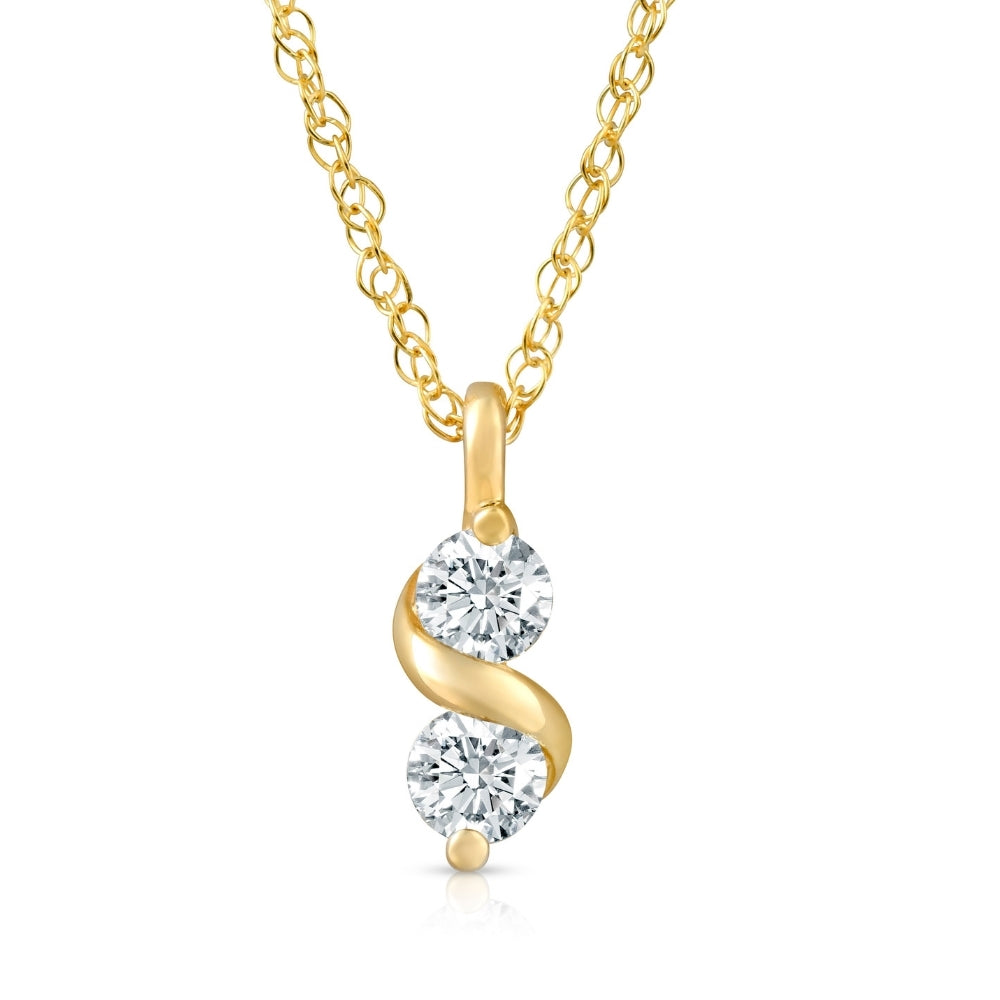 1/3Ct Diamond Two Stone Pendant in White Yellow or Rose Gold Lab Grown Necklace