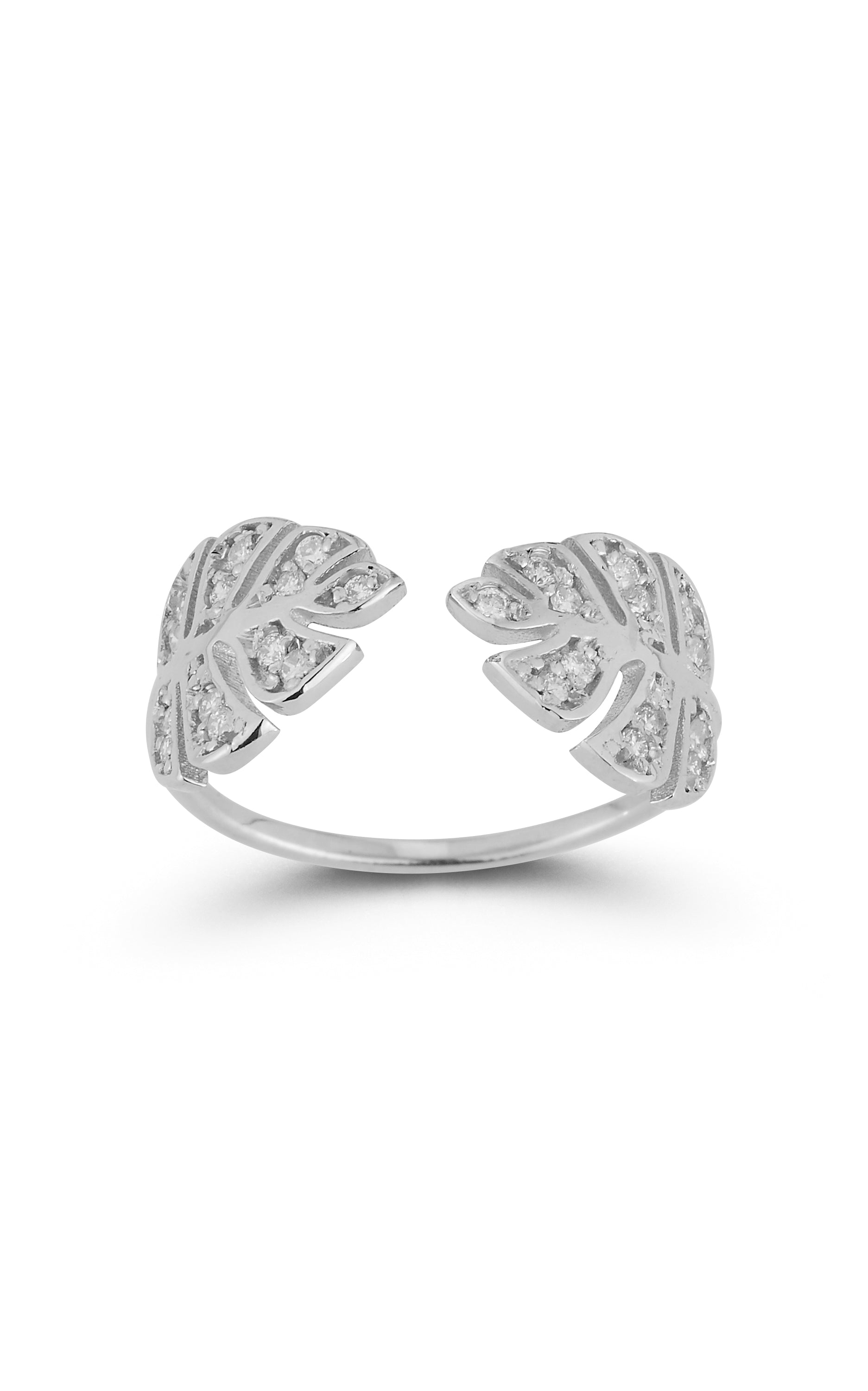 14K White Gold & Diamond leaf ring