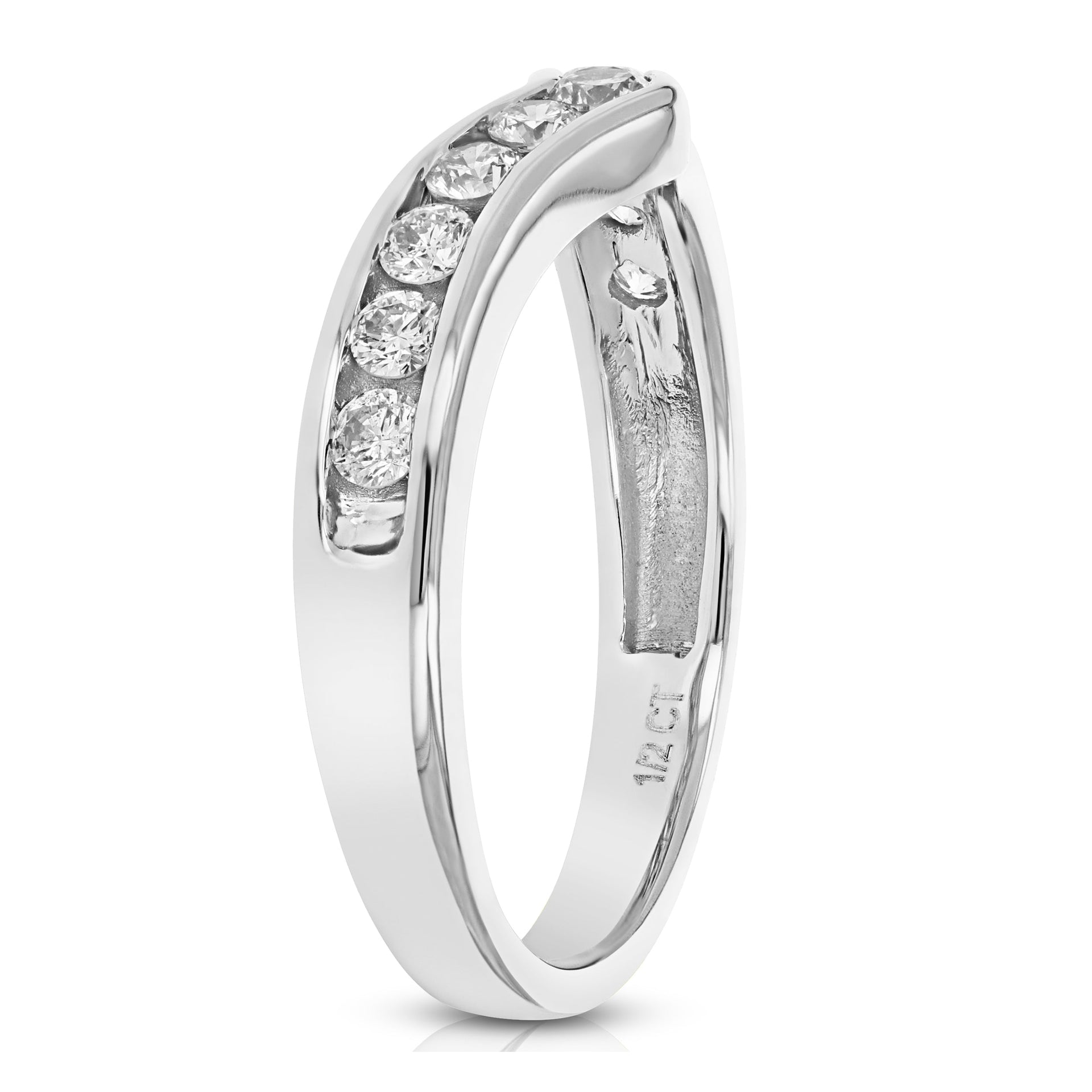 1/2 Cttw Diamond Wedding Band For Women V Shape Round Diamond Wedding Band In 14K Gold Channel Set