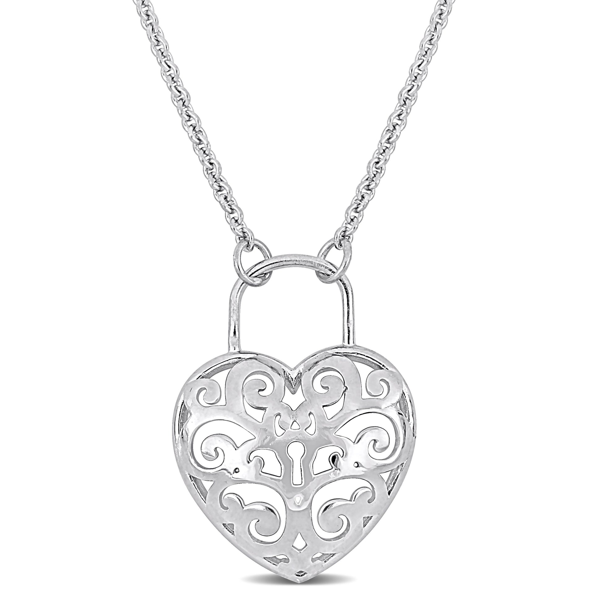 Mimi & Max Heart Lock Necklace with Chain in Sterling Silver - 16+3 in
