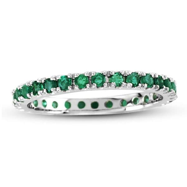 Suzy Levian 14K White Gold Emerald Eternity Band Ring