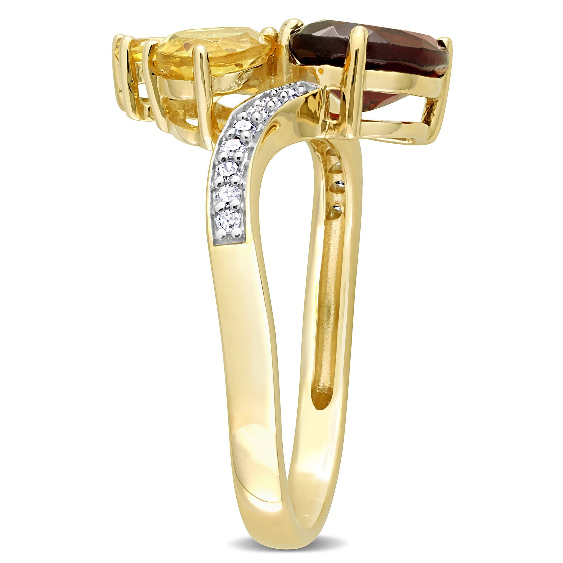 2 CT TGW Pear-Shape Garnet and Citrine and 1/10 CT TW Diamond Toi et Moi Ring in 14K Yellow Gold