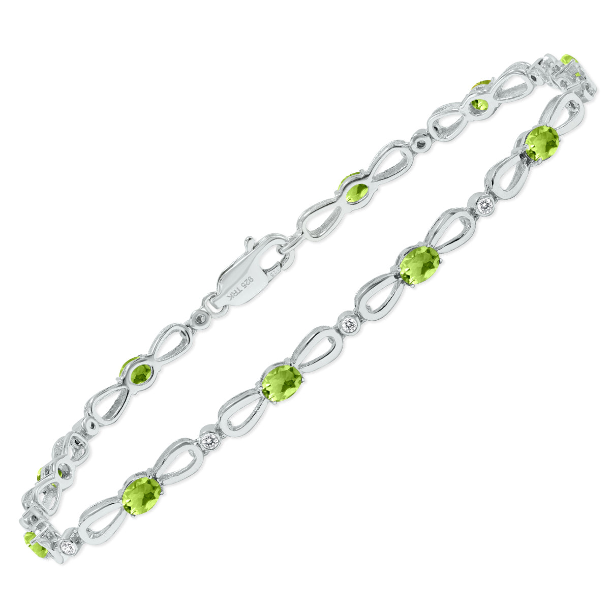 Peridot And Natural Diamond Ribbon Loop Bracelet In .925 Sterling Silver