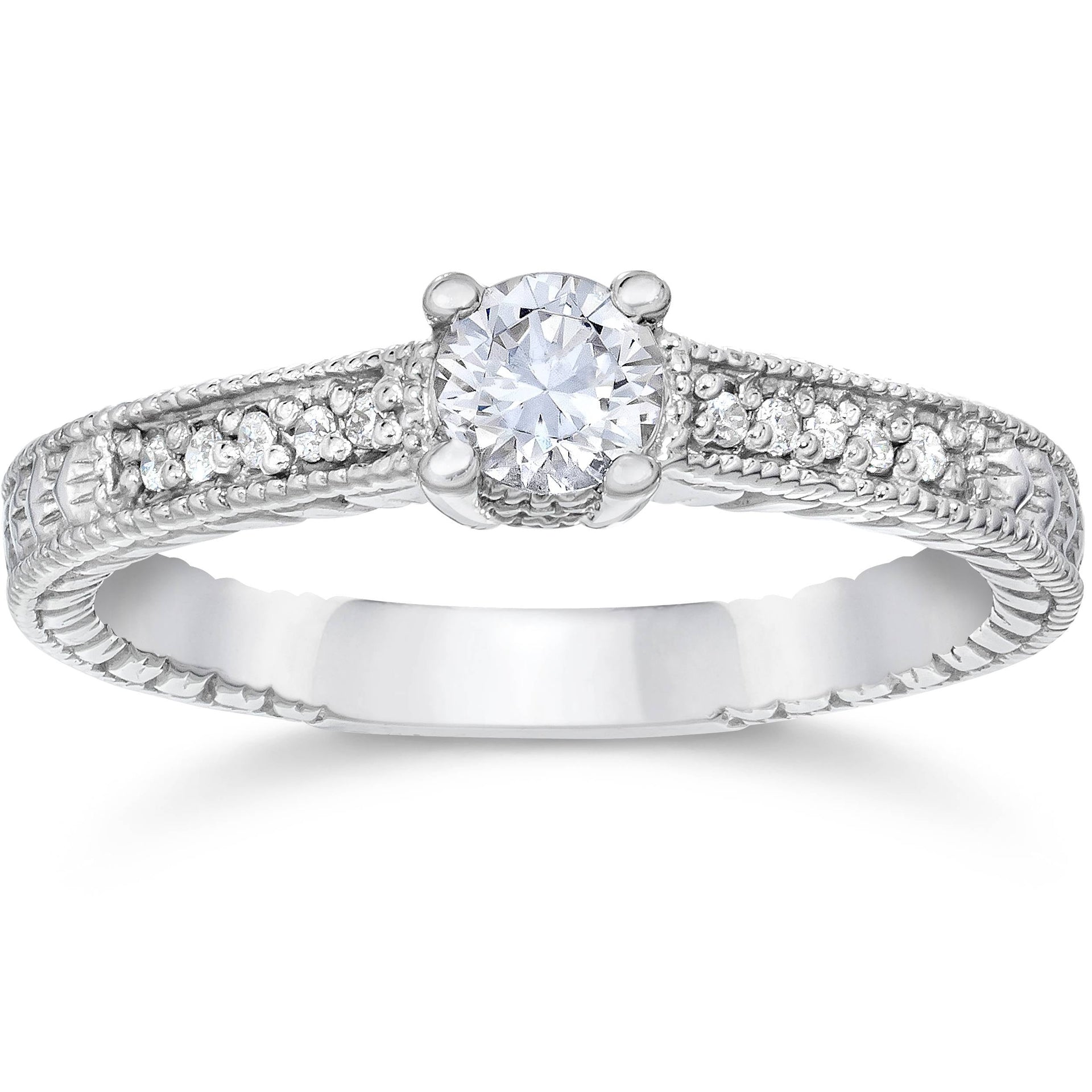 1/2 CT Vintage Diamond Engagement Ring 14K White Gold