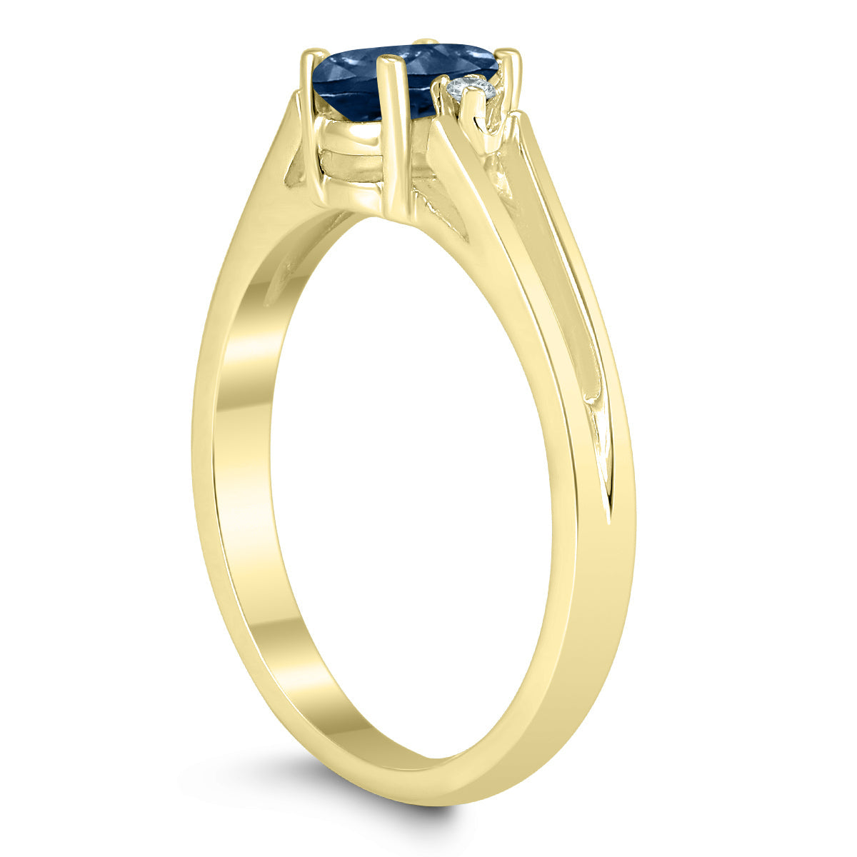 6x4mm Sapphire And Diamond Open Three Stone Ring In 10K Yellow Gold