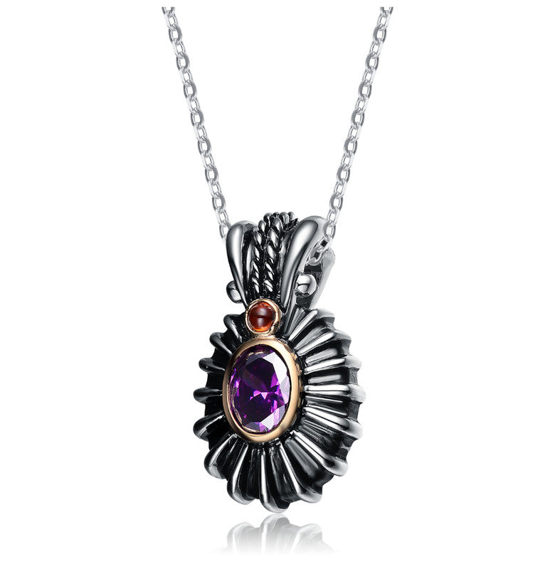 Sterling Silver Violet And Red Cubic Zirconia Black Pendant