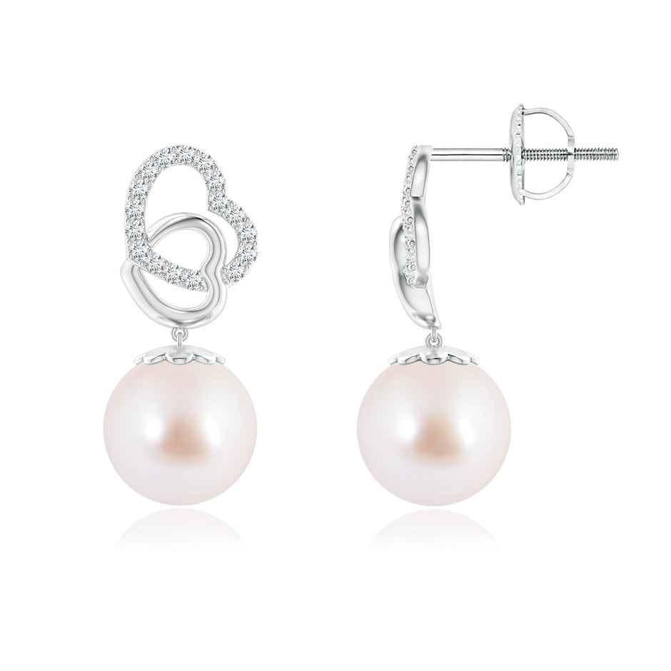 Intertwined Heart Japanese Akoya Pearl Drop Earrings