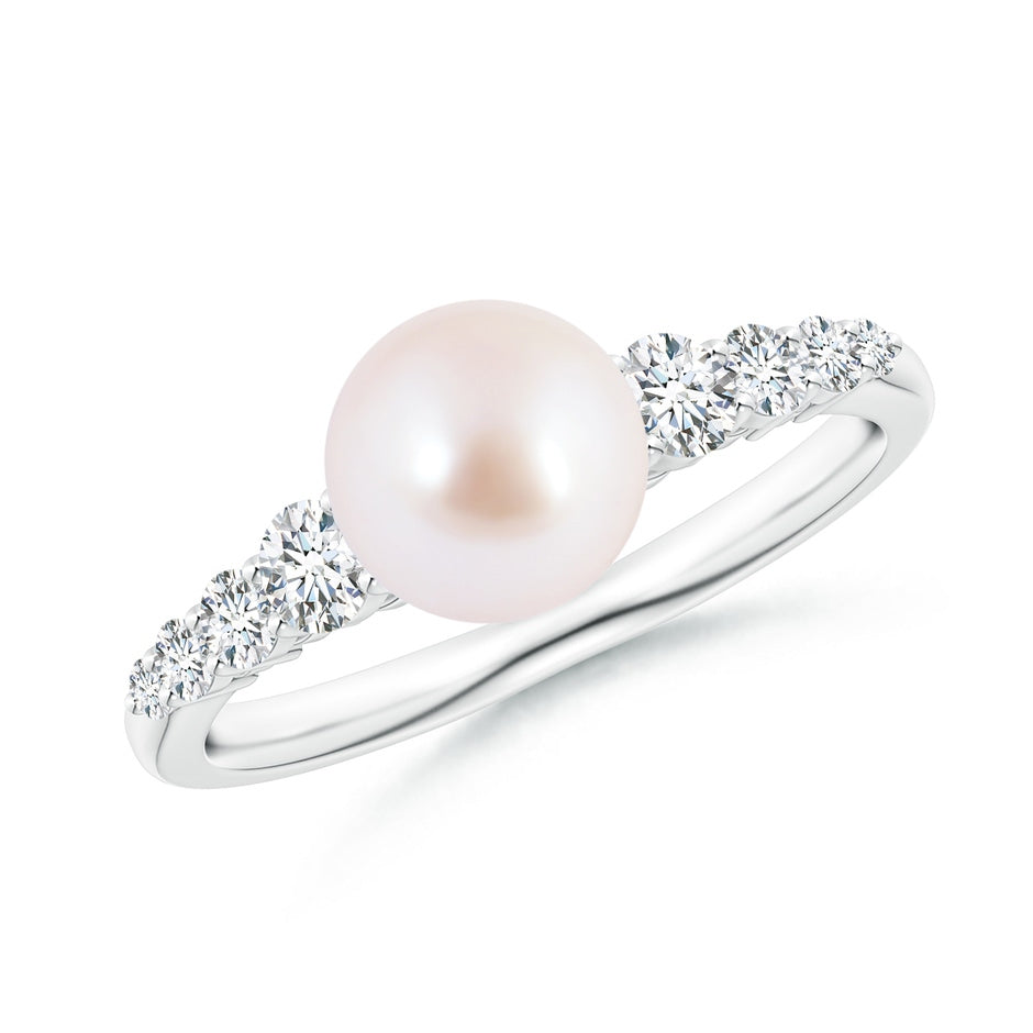 Japanese Akoya Pearl Ring with Graduated Diamonds