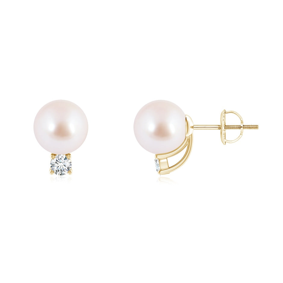 Solitaire Japanese Akoya Pearl Studs with Diamond