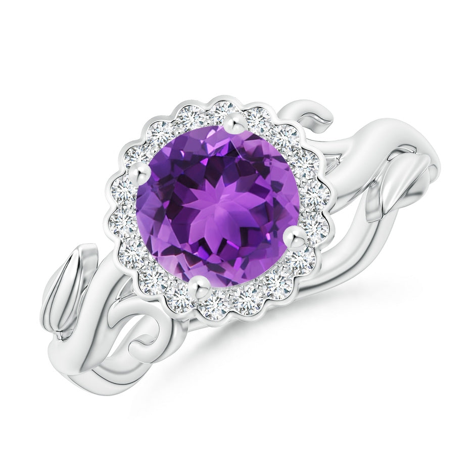 Vintage Inspired Amethyst Flower and Vine Ring