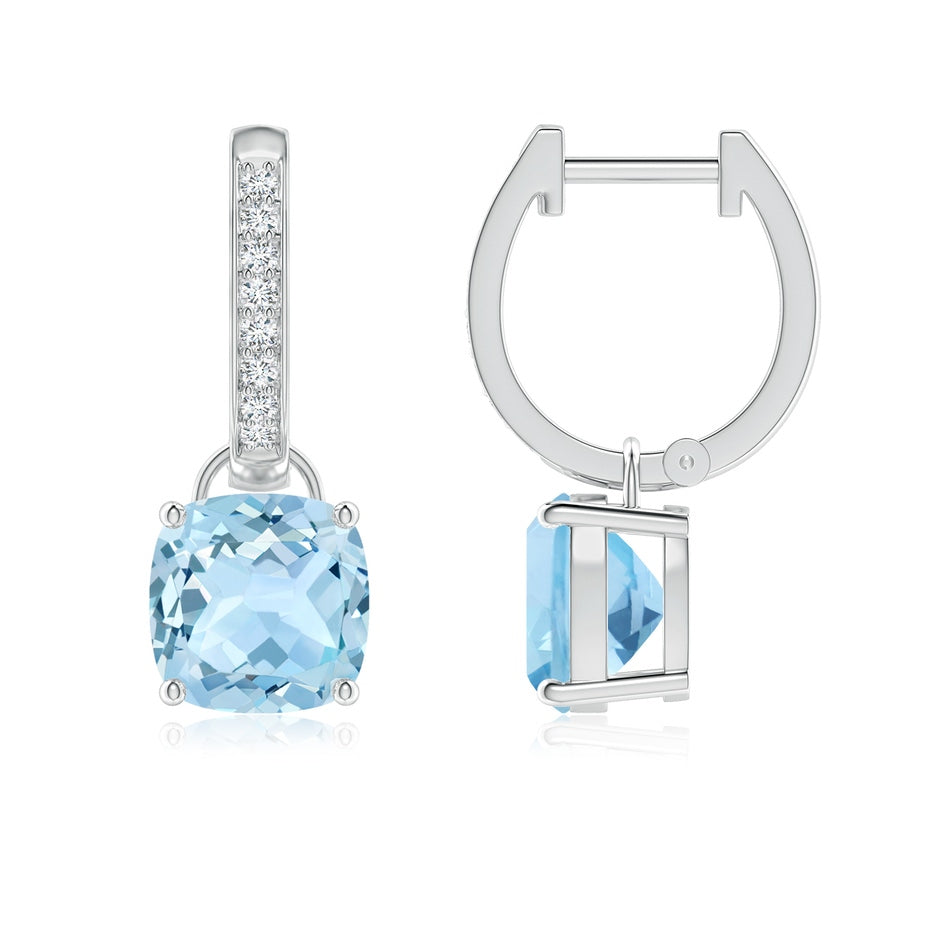 Cushion Aquamarine Drop Earrings with Diamond Accents
