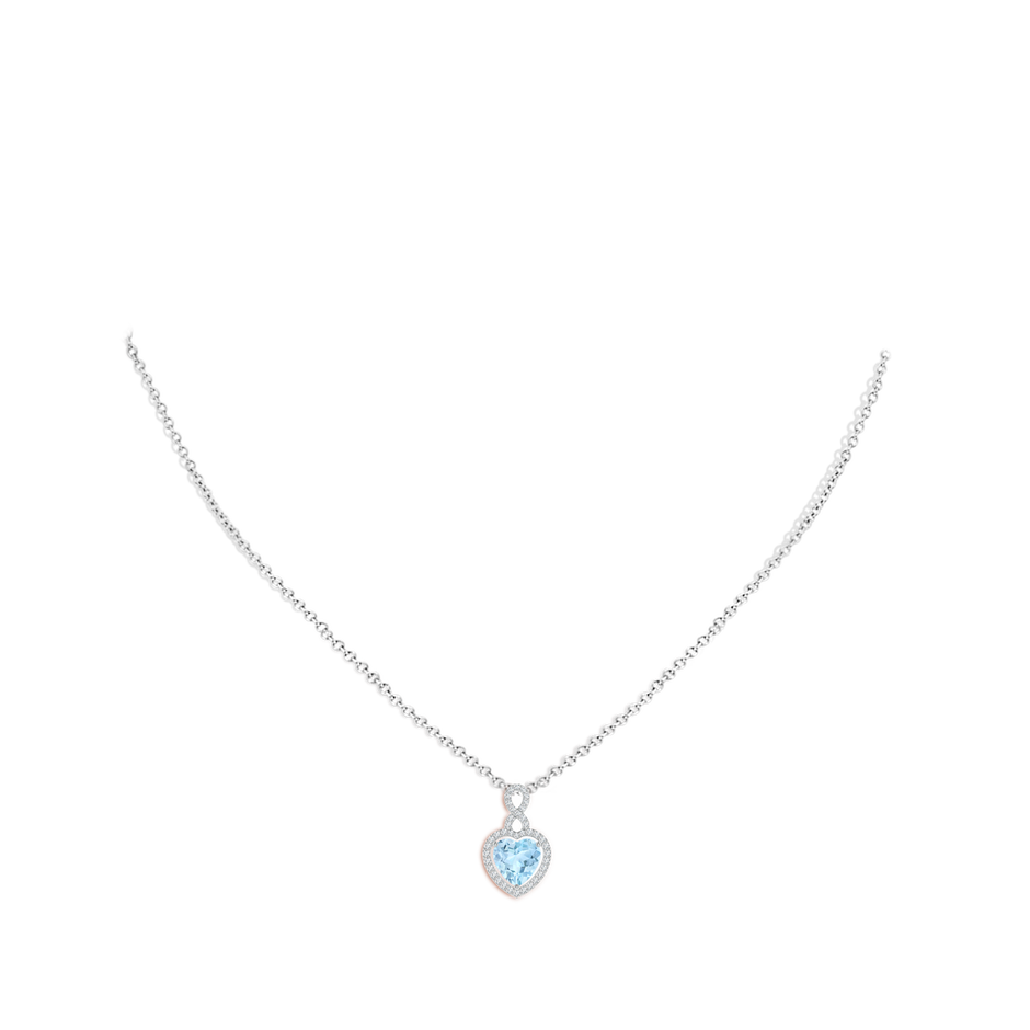 Aquamarine Infinity Heart Pendant with Diamond Halo