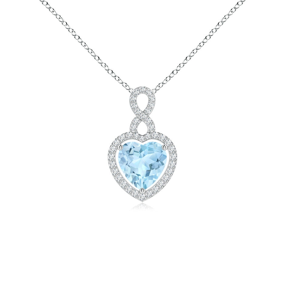 Aquamarine Infinity Heart Pendant with Diamond Halo
