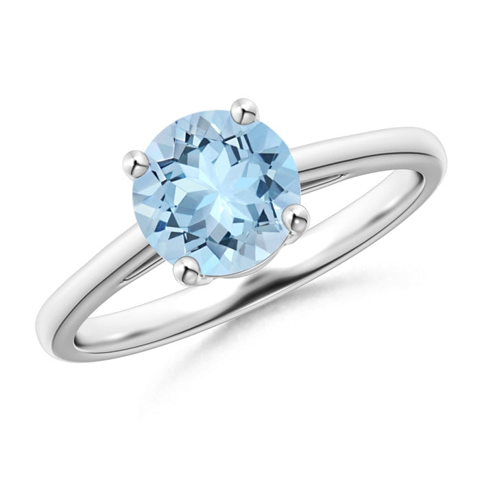 Classic Prong-Set Round Aquamarine Solitaire Engagement Ring