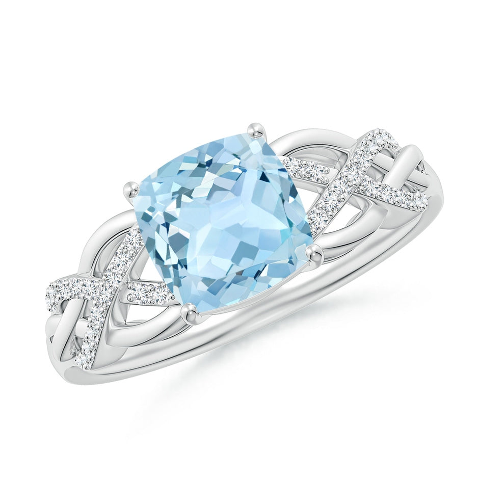 Criss Cross Shank Cushion Aquamarine Engagement Ring
