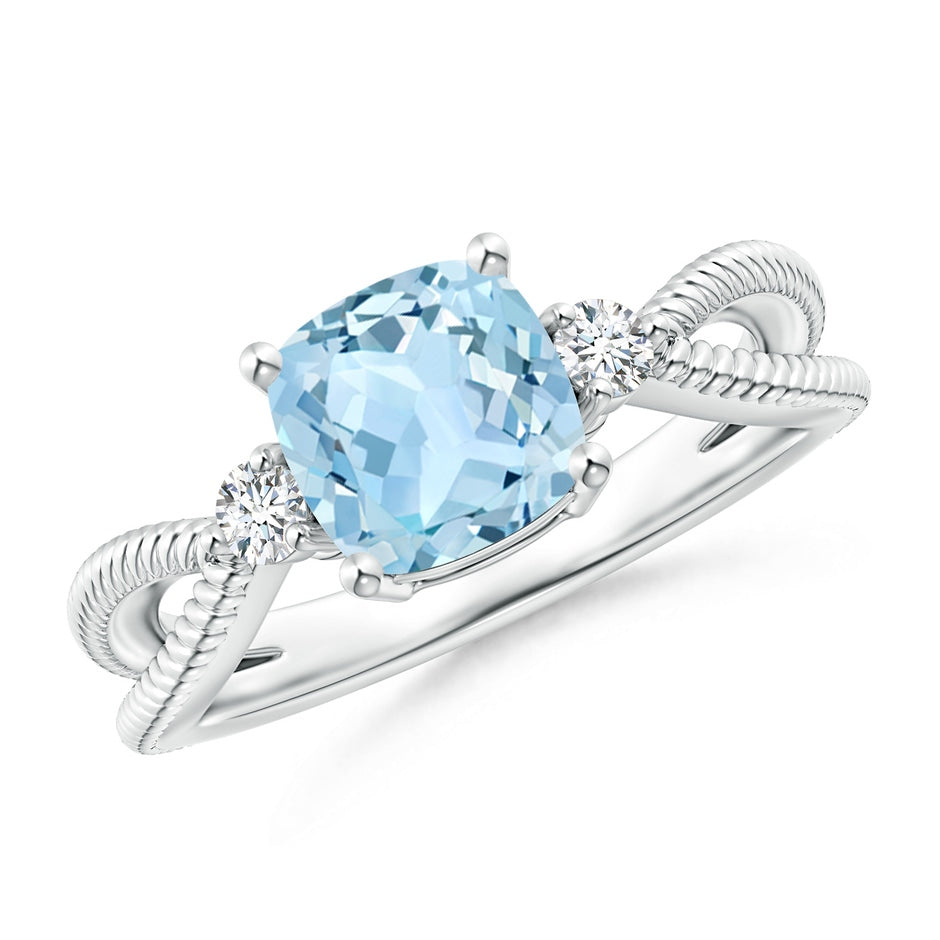 Cushion Aquamarine Split Shank Ring with Rope Detailing