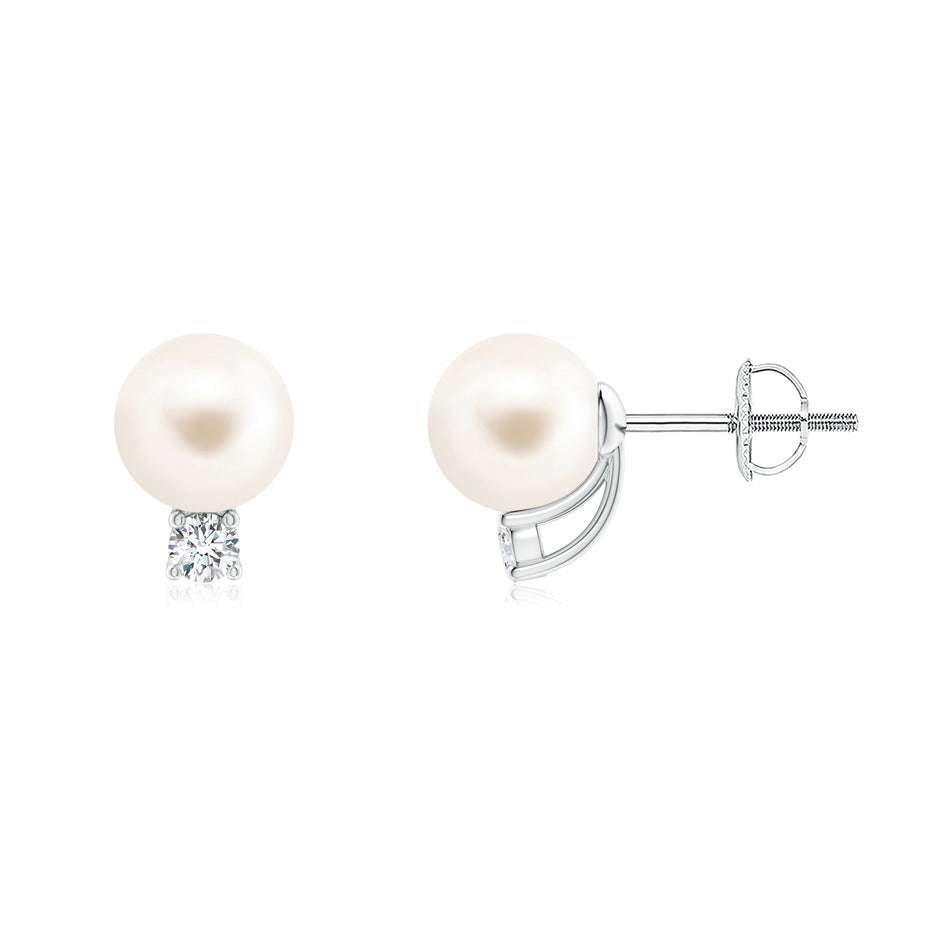 Solitaire Freshwater Pearl Studs with Diamond