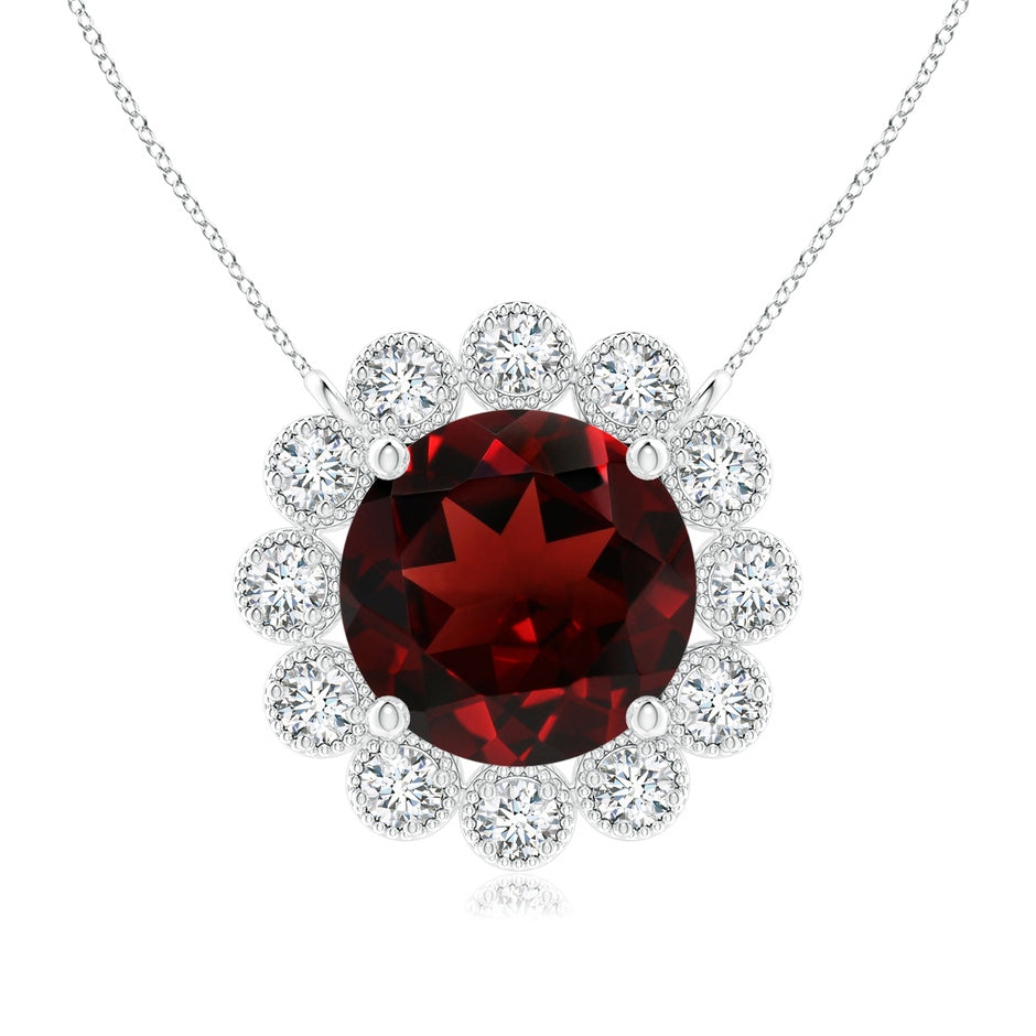 Garnet Pendant with Bezel-Set Diamond Halo