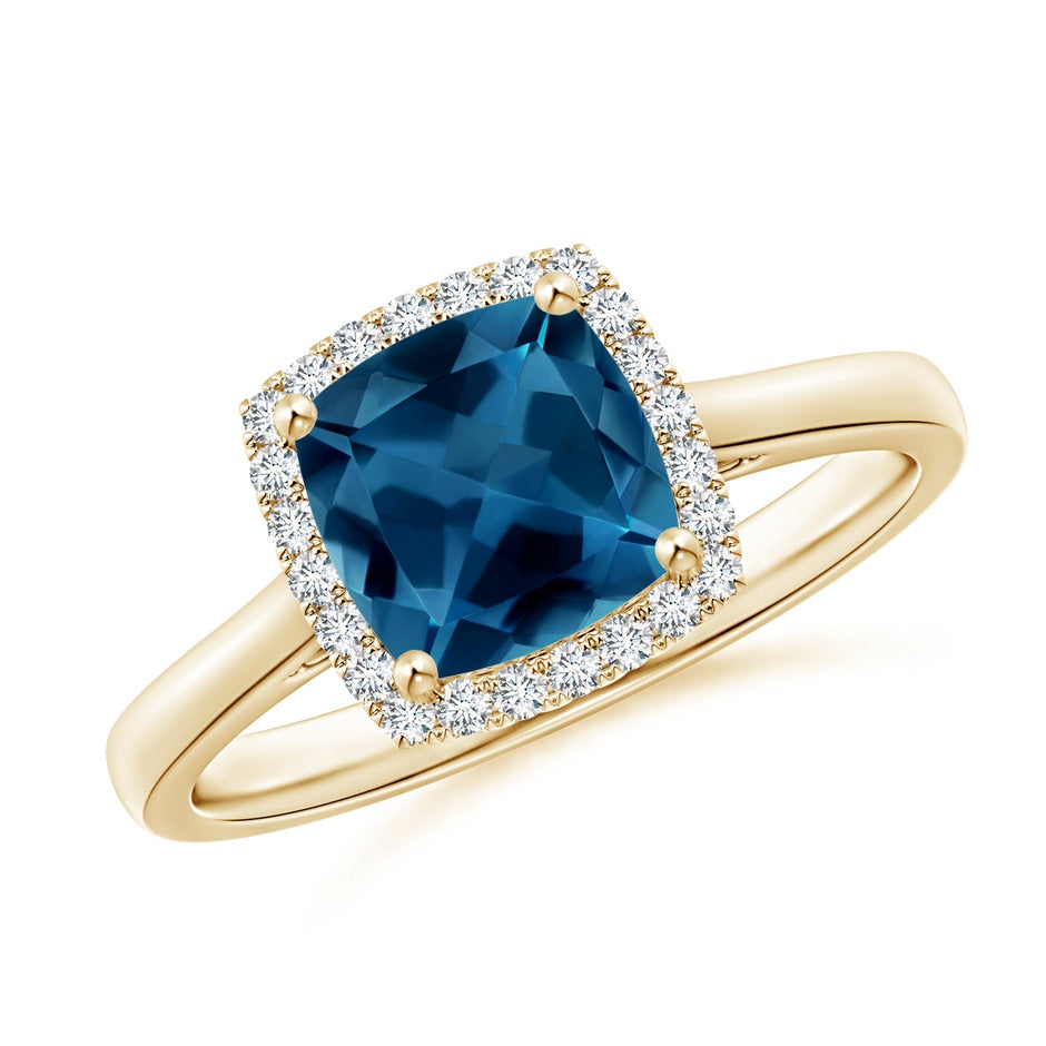 Classic Cushion London Blue Topaz Halo Engagement Ring