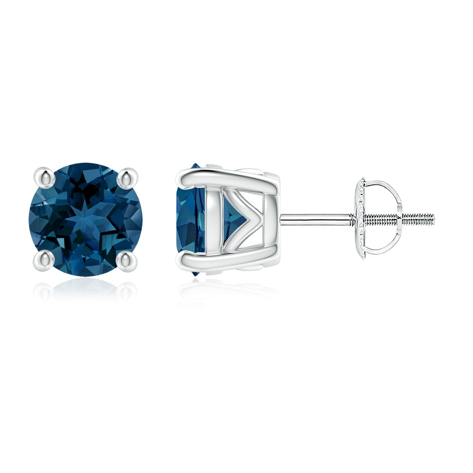 Vintage Style Round London Blue Topaz Solitaire Stud Earrings