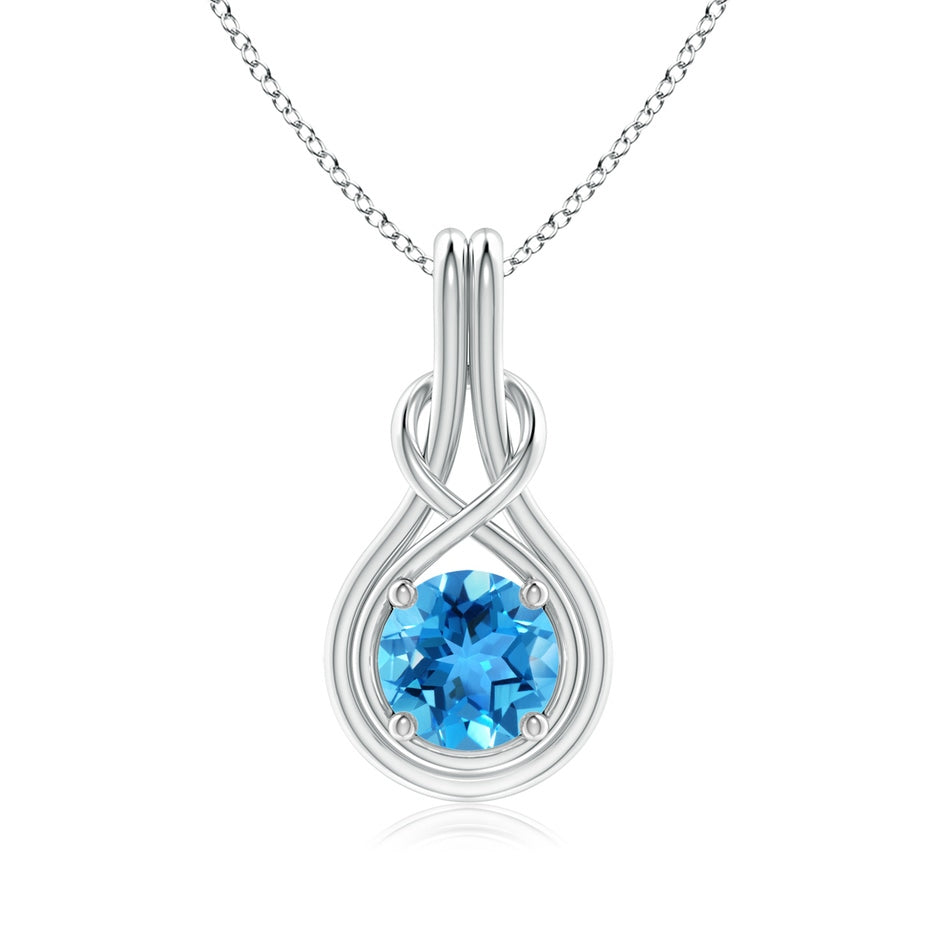 Round Swiss Blue Topaz Solitaire Infinity Knot Pendant