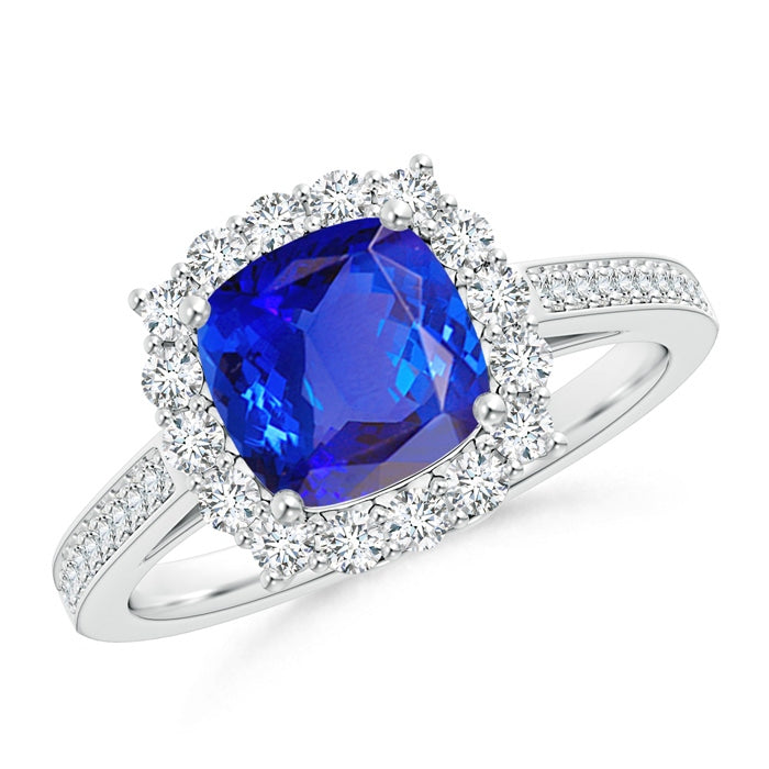Cushion Tanzanite Cocktail Ring with Diamond Halo