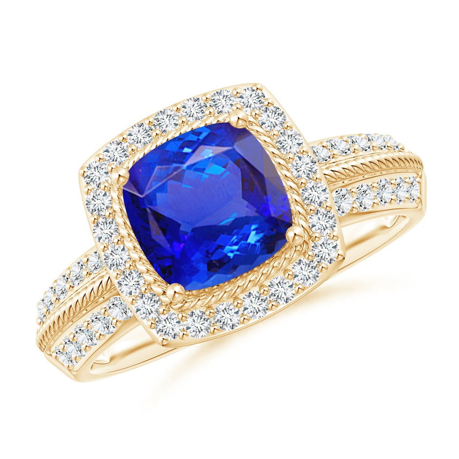 Twisted Rope Cushion Tanzanite Halo Ring