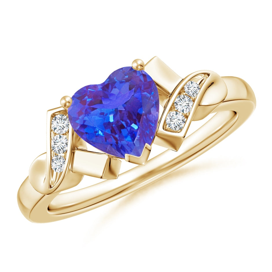 Solitaire Tanzanite Heart Ring with Diamond Accents