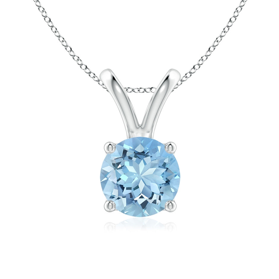 V-Bale Round Aquamarine Solitaire Pendant