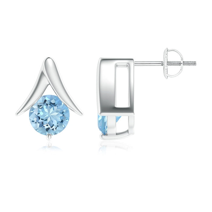 Round Aquamarine Inverted 'V' Stud Earrings