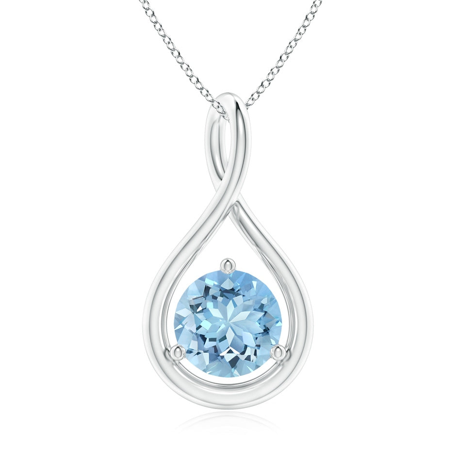 Solitaire Round Aquamarine Infinity Twist Pendant