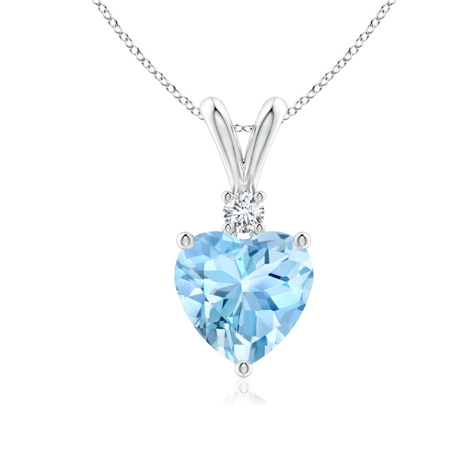Heart-Shaped Aquamarine V-Bale Pendant with Diamond
