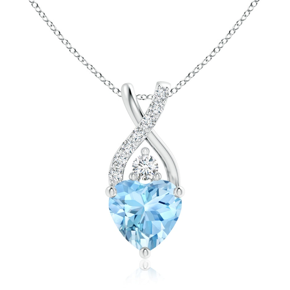 Solitaire Heart Aquamarine Pendant with Twisted Diamond Bale