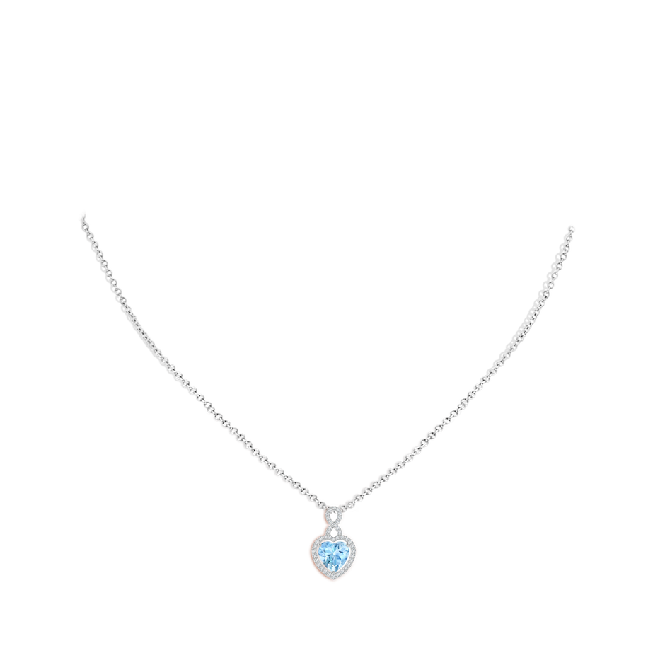 Aquamarine Infinity Heart Pendant with Diamond Halo