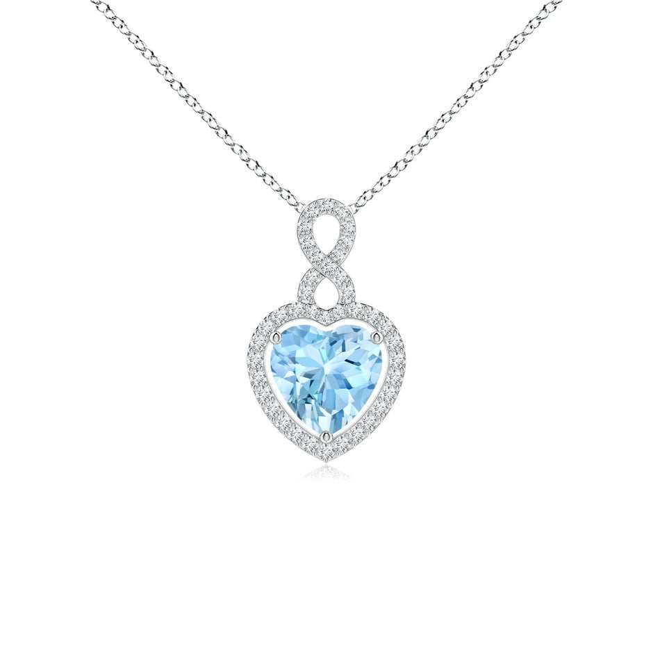 Aquamarine Infinity Heart Pendant with Diamond Halo