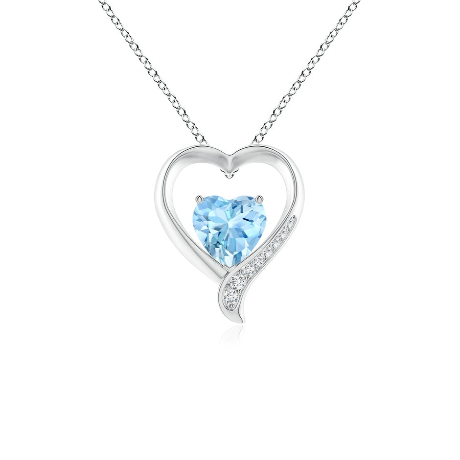 Aquamarine and Diamond Open Heart Pendant