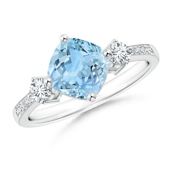 Cushion Sideways Aquamarine and Diamond Ring