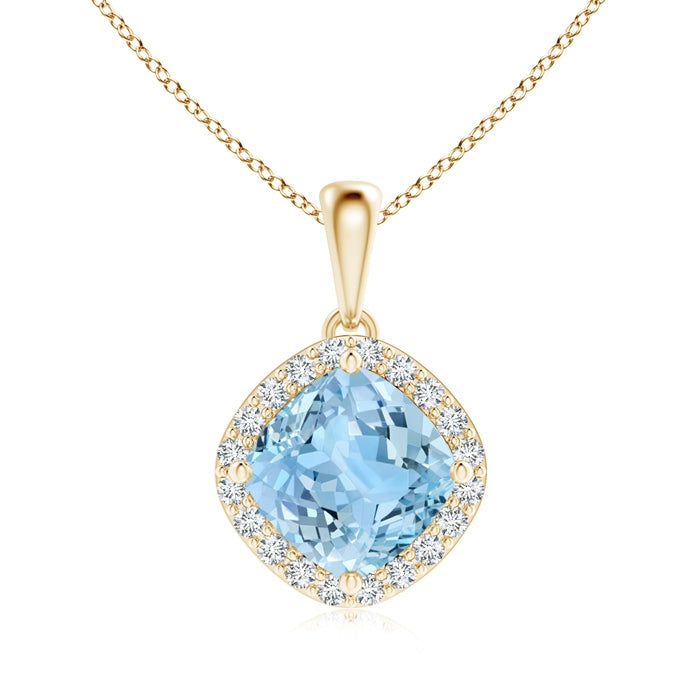 Sideways Cushion Aquamarine and Diamond Halo Pendant