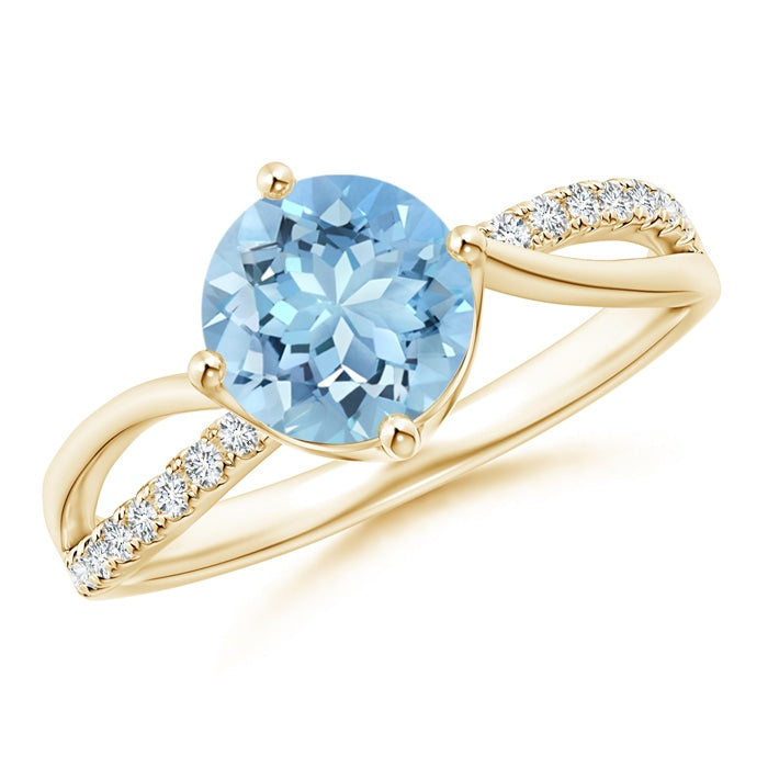 Round Aquamarine Split Shank Engagement Ring with Diamond Accents