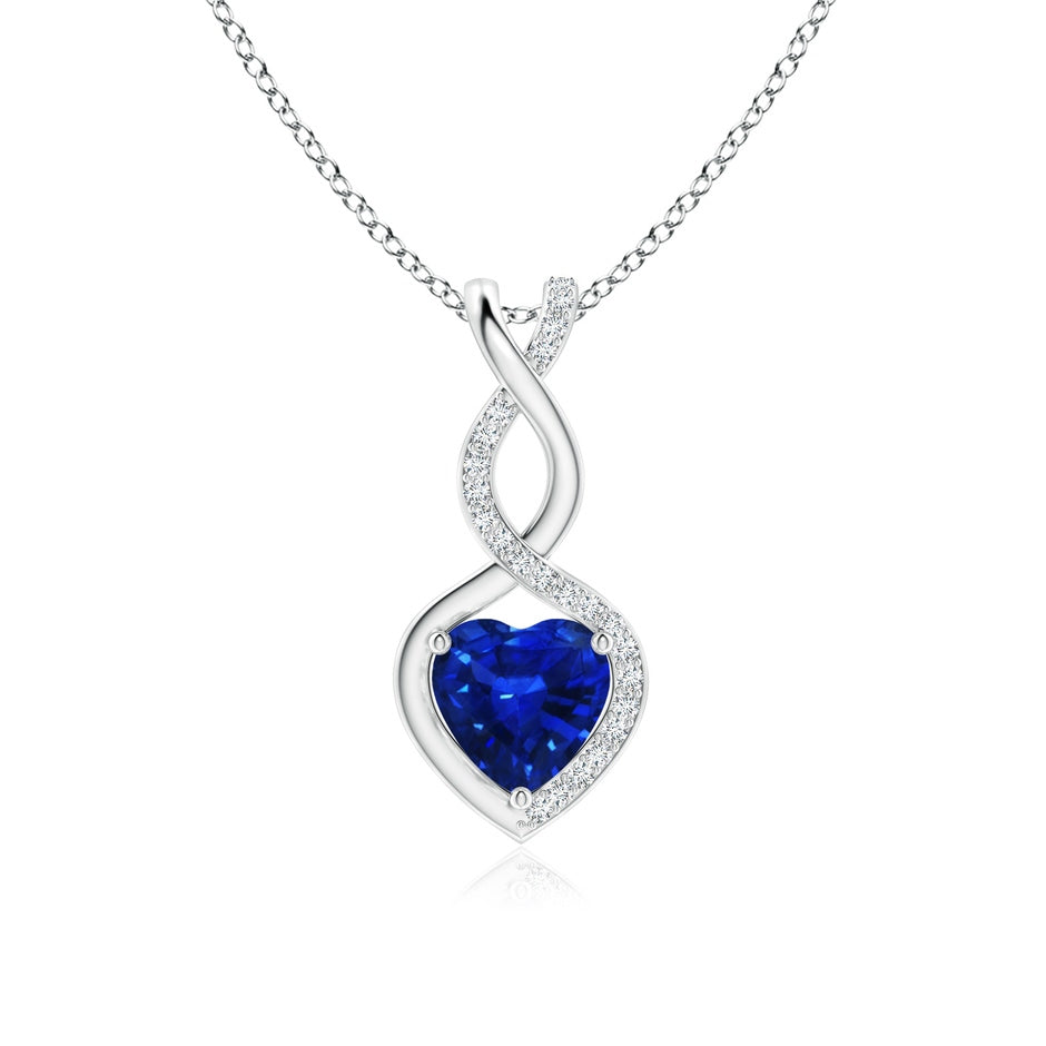 Heart-Shaped Blue Sapphire Infinity Pendant with Diamond Accents