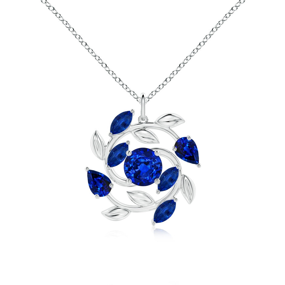 Lab-Grown Round and Marquise Blue Sapphire Olive Branch Pendant