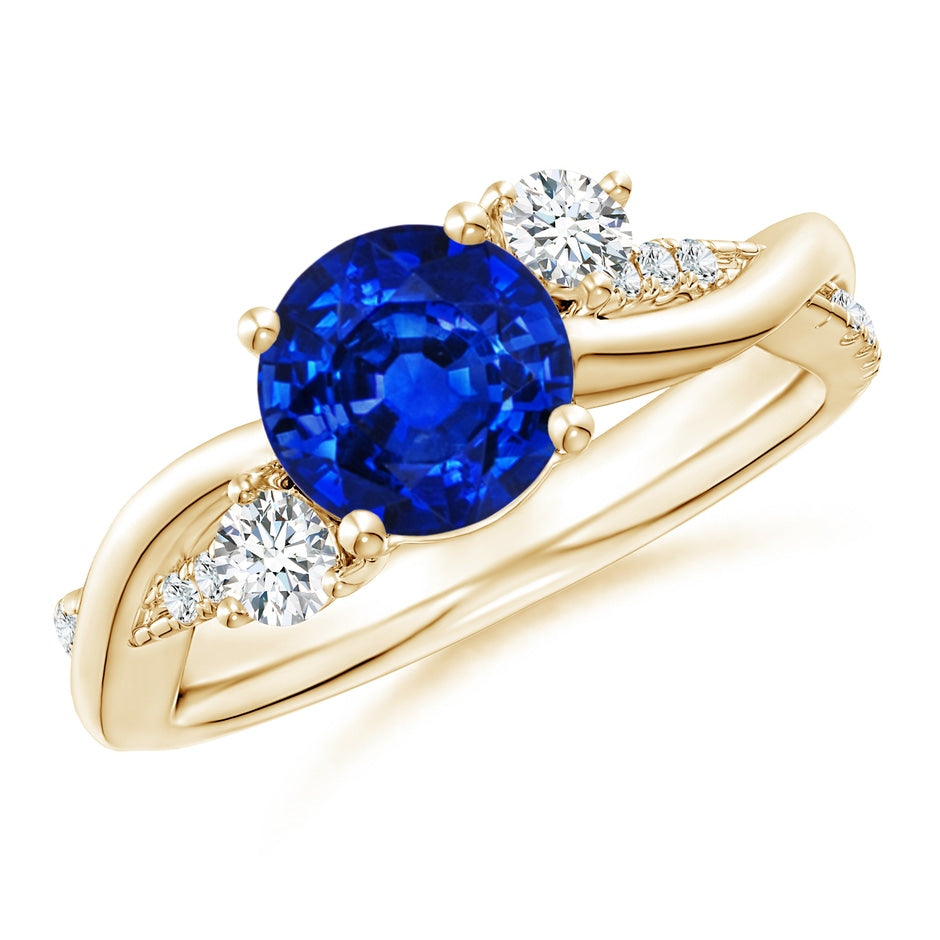 Lab-Grown Nature Inspired Blue Sapphire & Lab Diamond Twisted Vine Ring