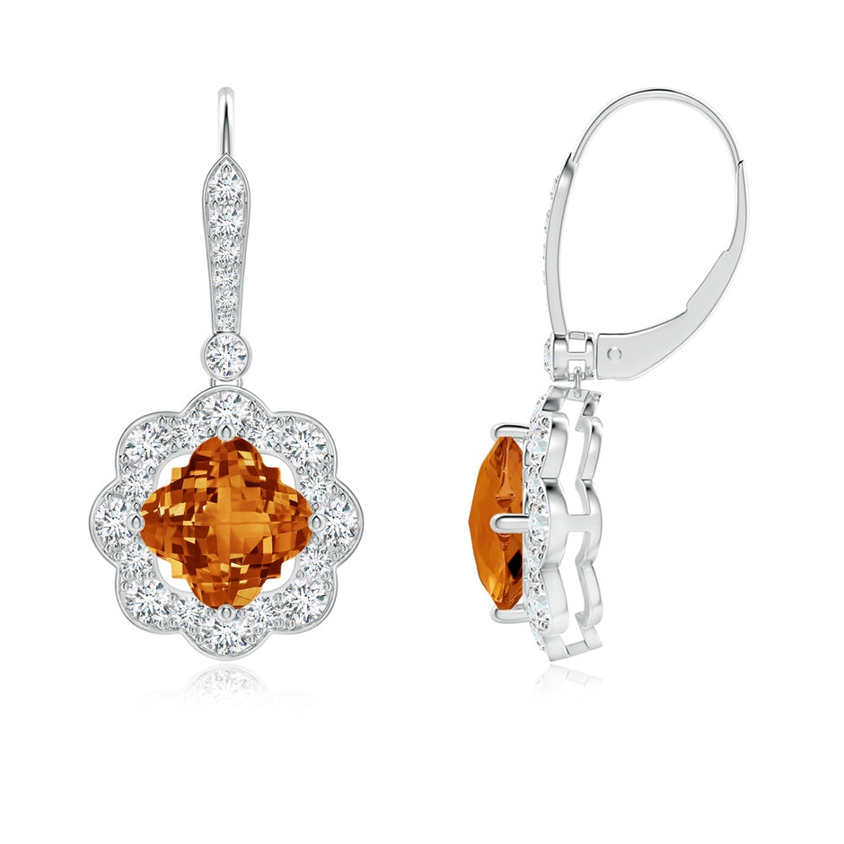 Clover-Shaped Citrine Scalloped Halo Drop Earrings